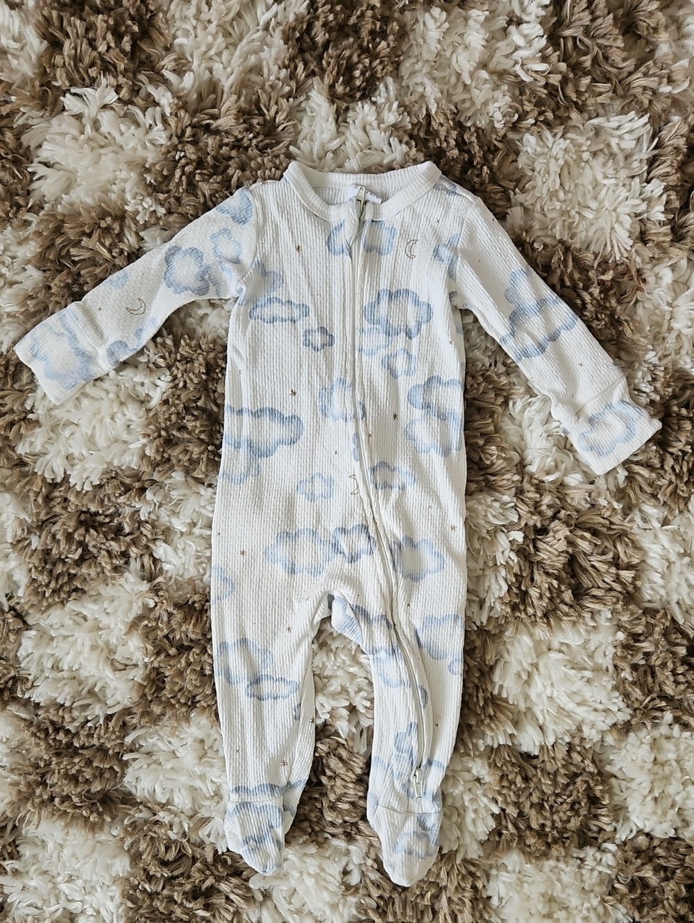 Cotton On Blue Cloud-Print Baby One-Piece Footed Pajamas | 3-6 Months